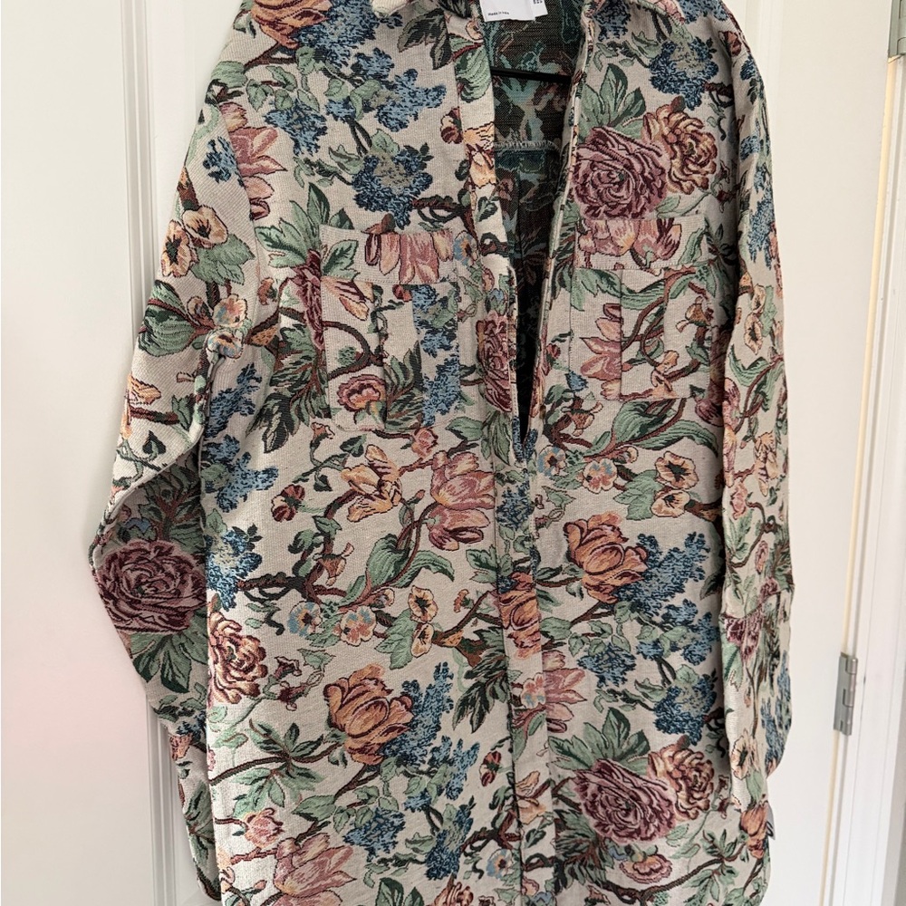 ASOS Design mini shirt dress with wide cuffs and oversized pockets in tapestry